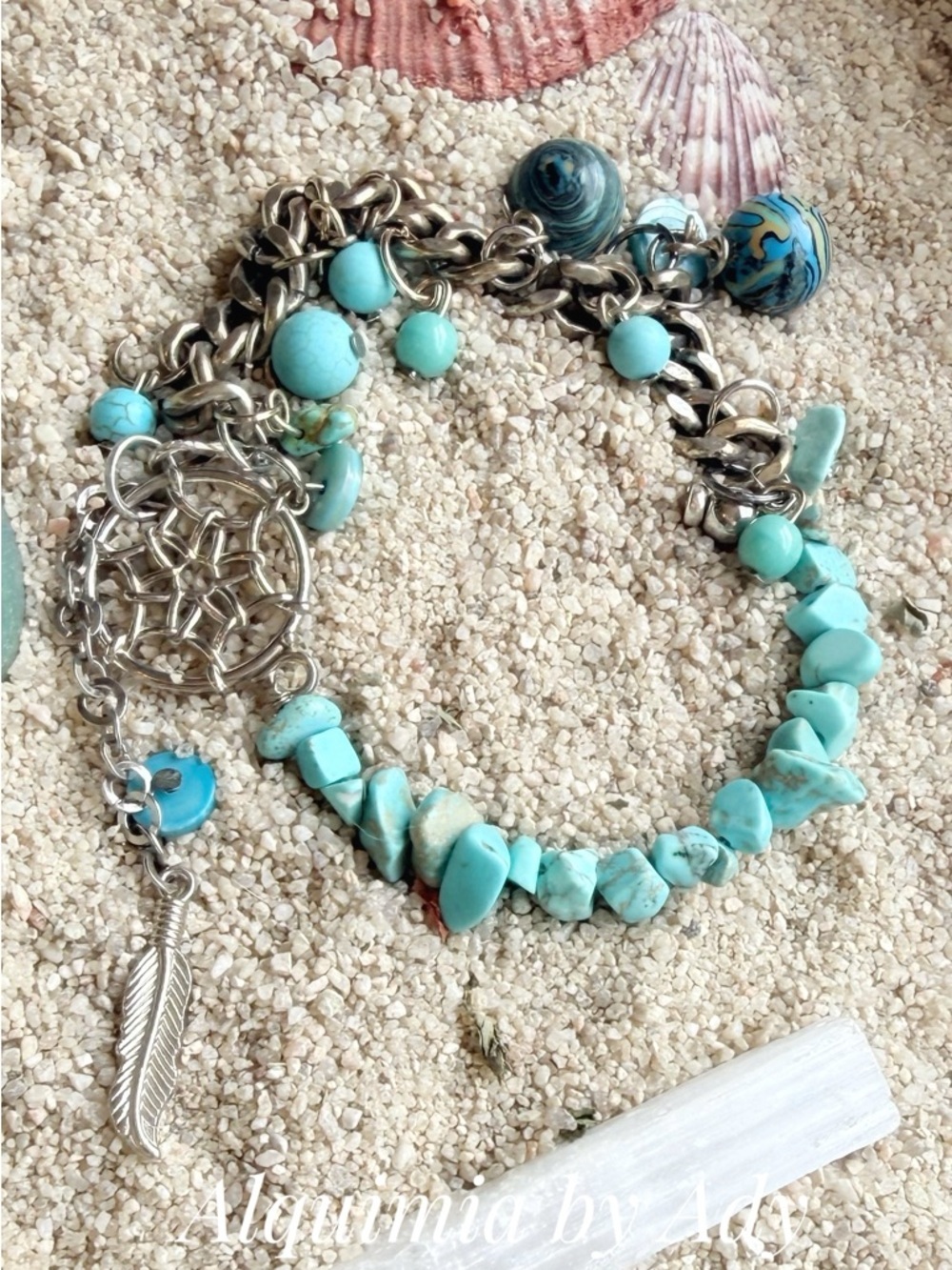 BRUTALIST Turquoise Bead & Silver Charm Bracelet